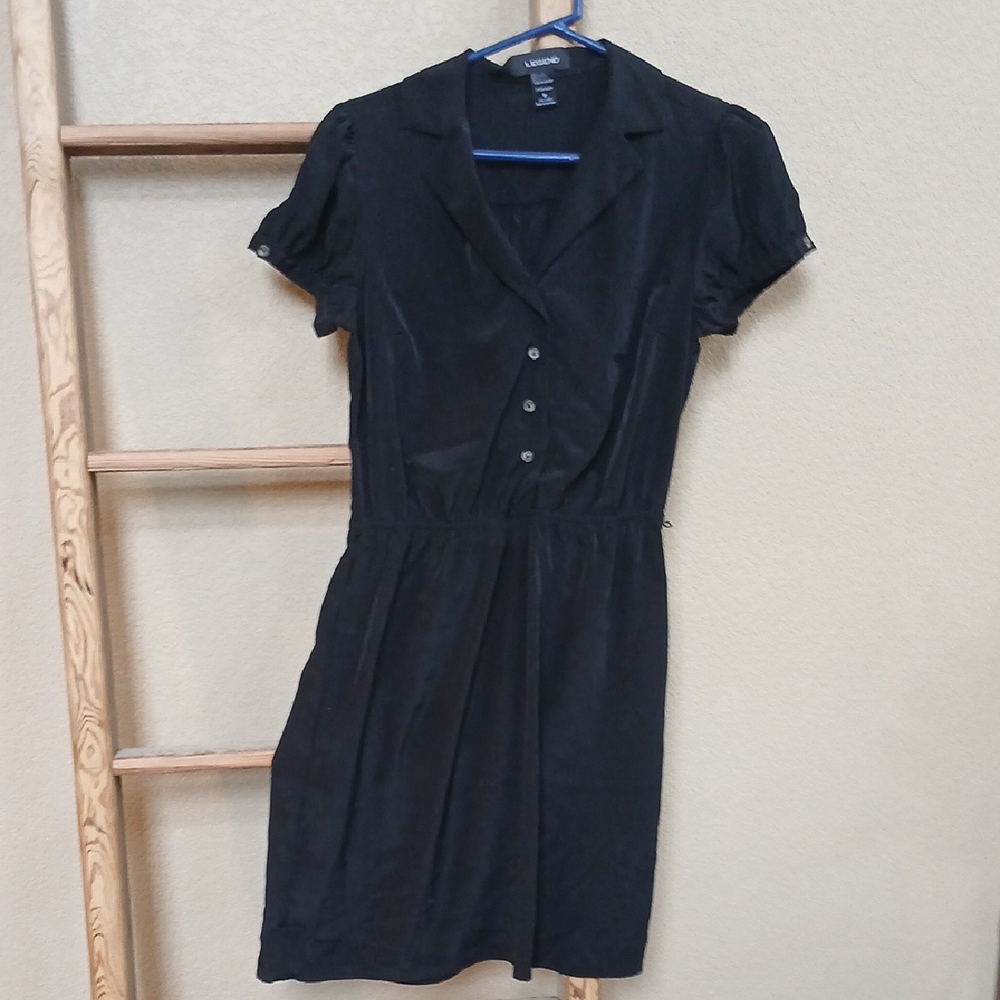 Legend Black Short Sleeve Notched Collar Button Mini Dress has dot stain